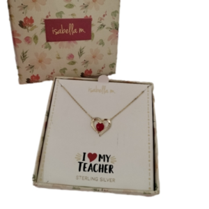 Isabella M.  925 Silver Vermeil I Love My Teacher Necklace Apple inside …